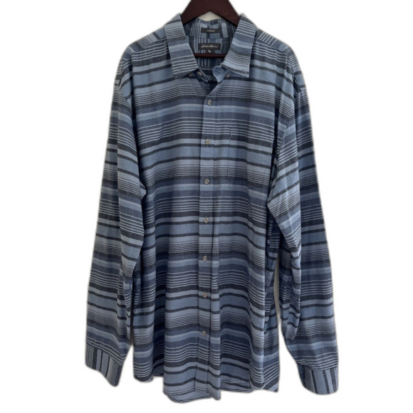 Eddie Bauer Men's Eddie's Favorite Cotton Classic Fit Flannel, Blue Stripe- XL T - Picture 1 of 7